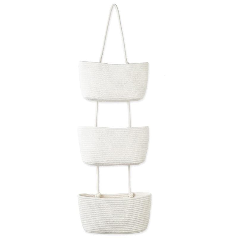 Detachable Hanging Basket With 3 Pockets Multi-layer Wall Hanging Storage Bag Organiser For Bedroom white
