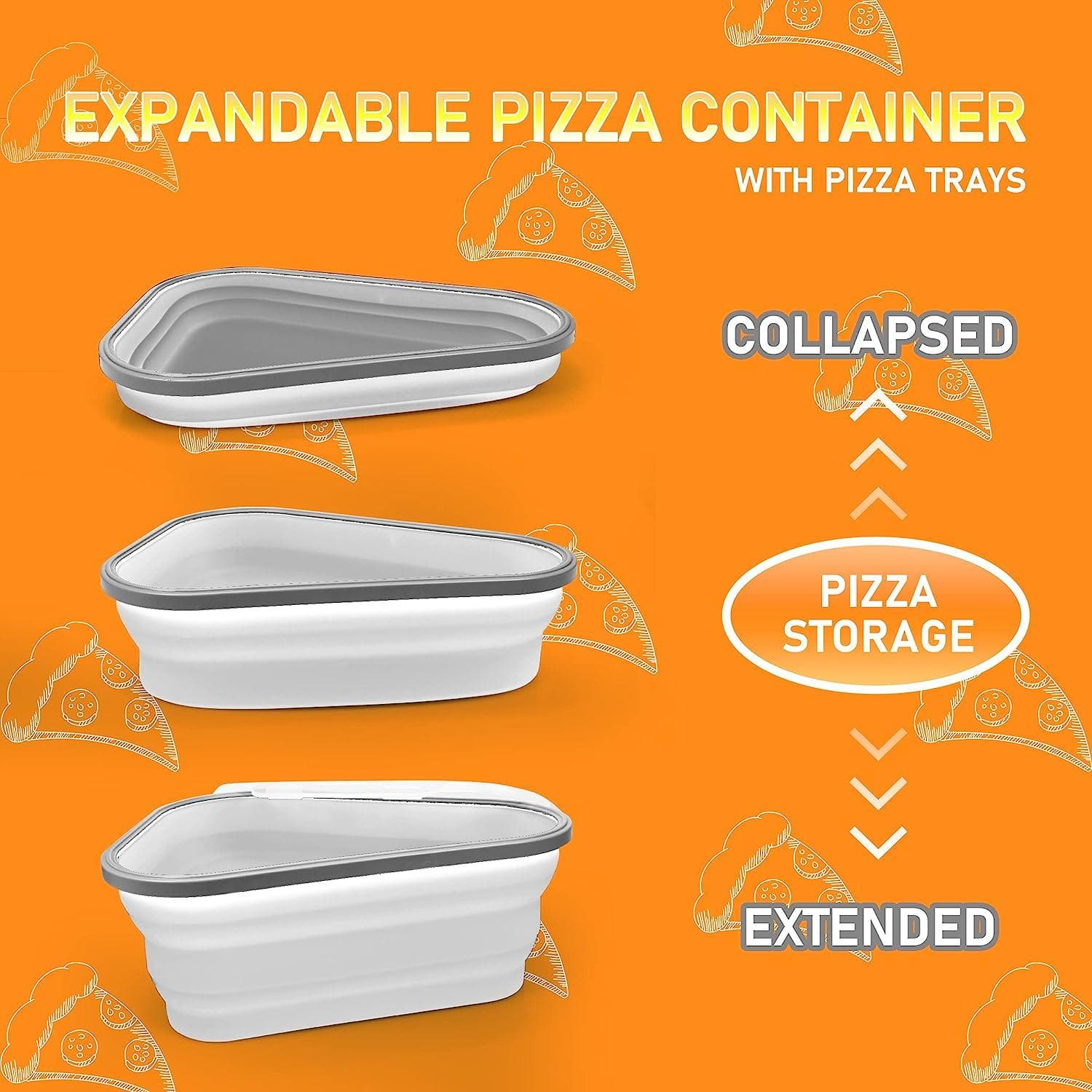 Pizza Storage Container with Microwavable Tray Reusable Expandable Silicone Pizza Slice keeper Container white