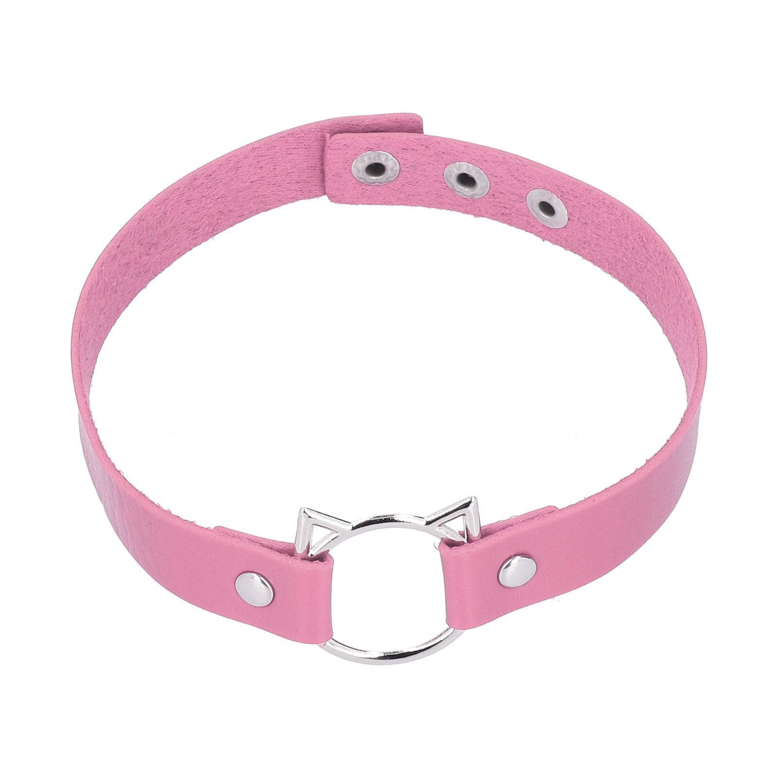 Adjustable PU Leather Choker Punk Gothic Choker Halloween Costume Accessory for Women GirlsPink pink
