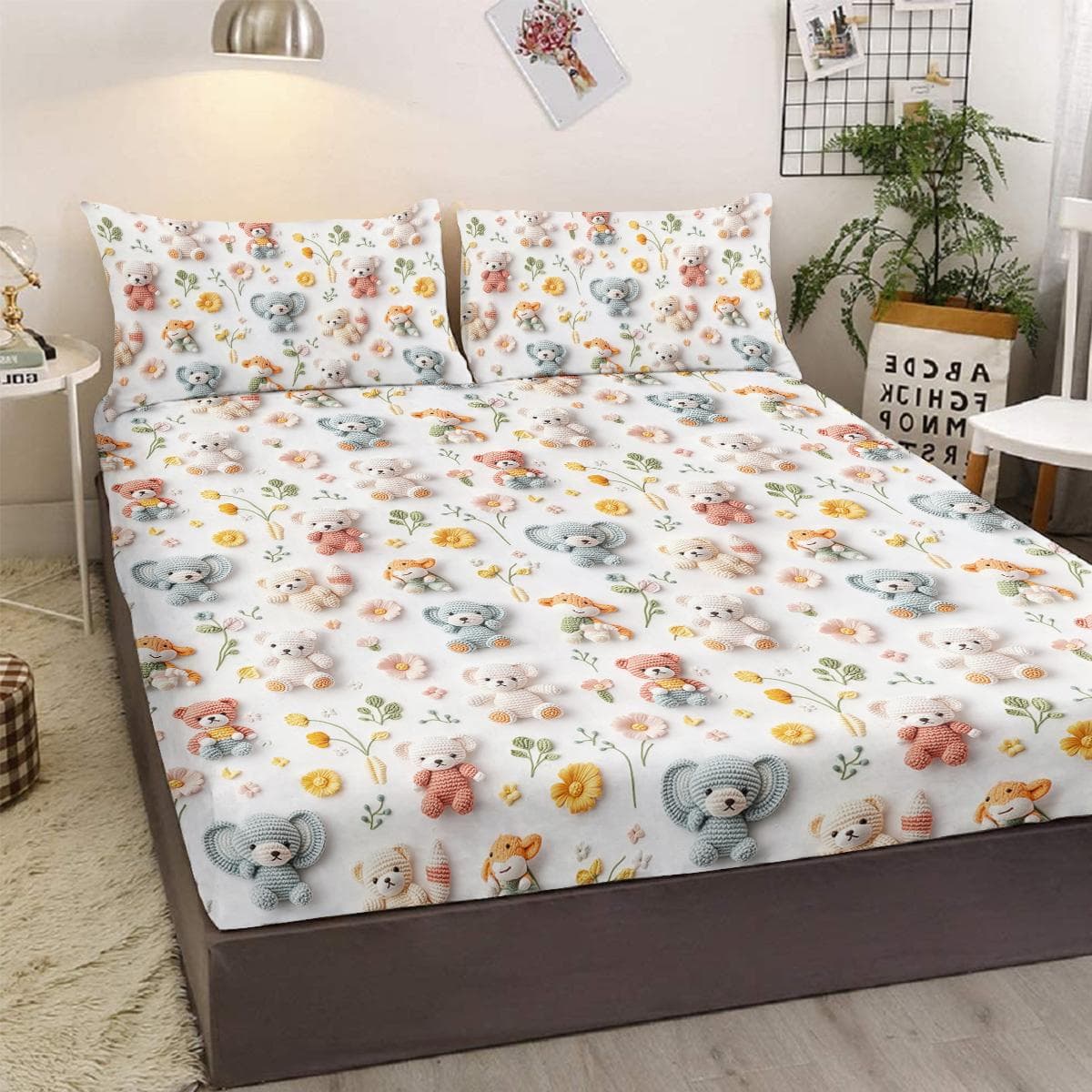 3-Piece Bed Set With A Cute Teddy Bear, Comes With 2 Pillowcases, Suitable For Living Room And Bedroom (Toy, Unique Gift) 99cmx199cm