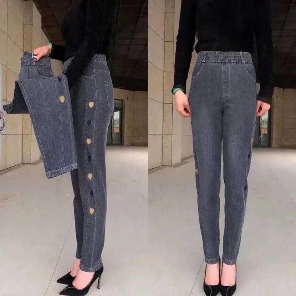 Women's Spring and Summer Thin Jeans Love Shape Embroidered Pants High Waist Stretch Jeans XS