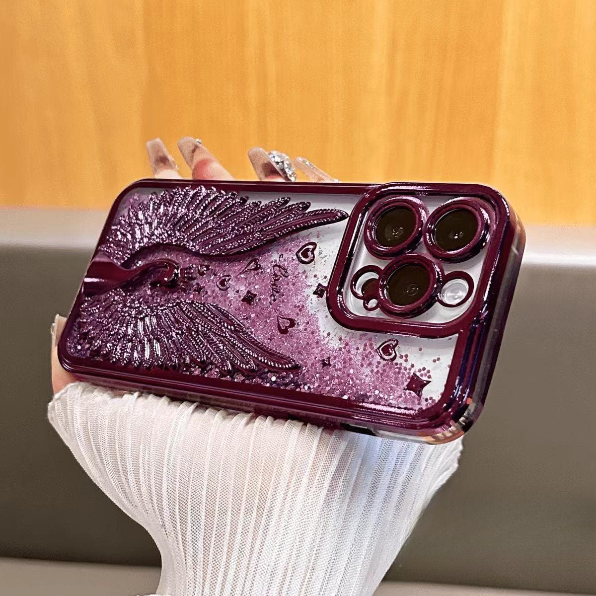 Three-dimensional Swan Quicksand Mobile Phone Case Suitable for IPhone 16pro Protective Case Apple 15max Case 14plus iPhone11Promax purple