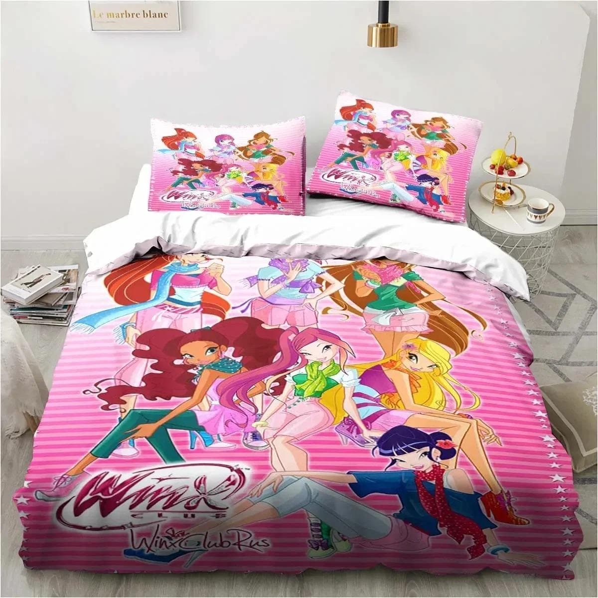 3D Print Winx Saga Club Bedding Set Duvet Cover Bed Set Quilt Cover Pillowcase Comforter king Queen Size Boys Adult Bedding Set 70x133cm 2pcs