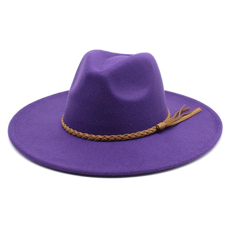 White Woolen Gentleman Classic British Jazz Feather Top Hat Wide Brim Party Church Wedding Fedora Hats Men Women Panama Felt Cap L 59-60cm purple