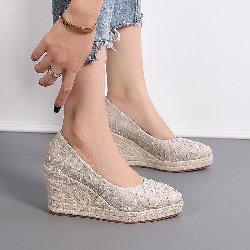 Fashion High Heels Women Wedges Shoes Elegant Ladies Party Shoes Women Pumps Retro Woman Wedge Heel 35 apricot