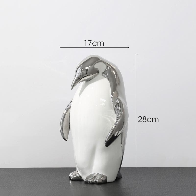 Light Luxury Penguin Ceramic Decoration Living Room Entrance TV Cabinet Home Decoration Office Wine Cabinet Soft Installation Crafts Silver Mom