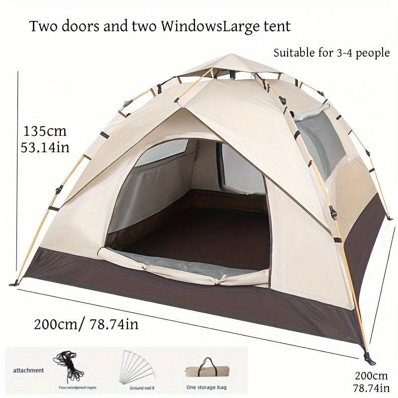 4 Person Automatic Quick Opening Tent with UV Protection and Thermal Blanket for Beach, Fishing, Hiking, Hunting