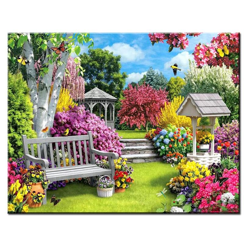 5D Diamond Embroidery Garden Flower Full Round Diamond Mosaic Diamond Painting Landscape Rhinestones 20X30CM
