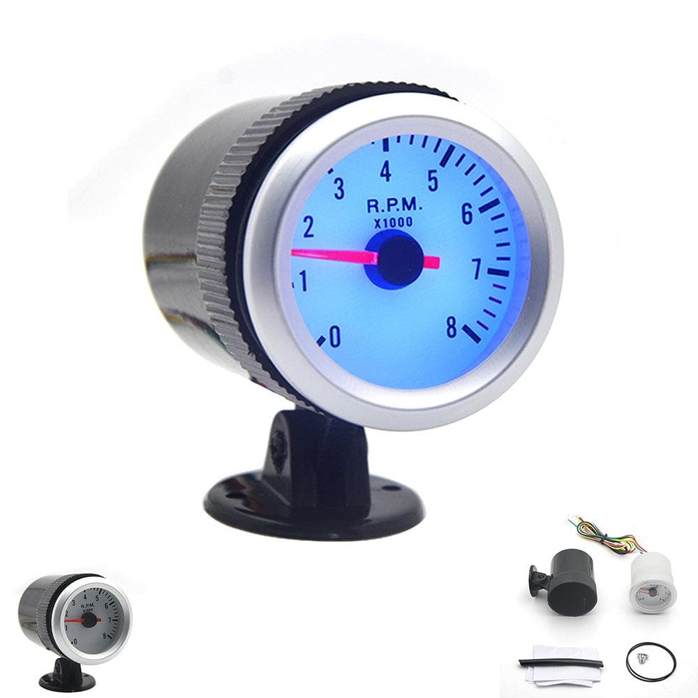 2 Inch 52mm LED Tachometer Gauge Car Digital Meter 0-8000RPM with Blue Backlight for 1-8 Cylinder