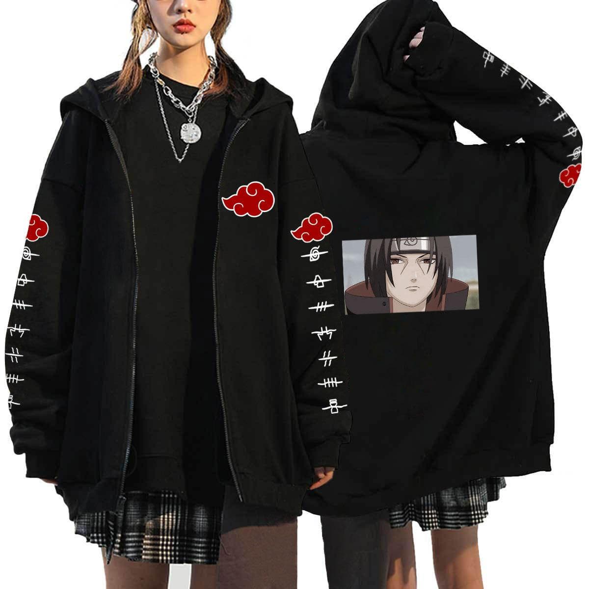 Japanese Anime Naruto Hoodies Men Kawaii Harajuku Manga Graphic Zipper Coats Uchiha Itachi Sasuke Printed Streetwear Sweatshirts Unisex Pullovers Tops XL