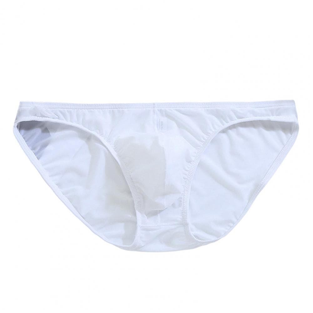 Men Briefs Ice Silk Ultra-Thin Low-Waist Underwear with Independent Bag Solid Color Elastic Breathable Panties XXXL white