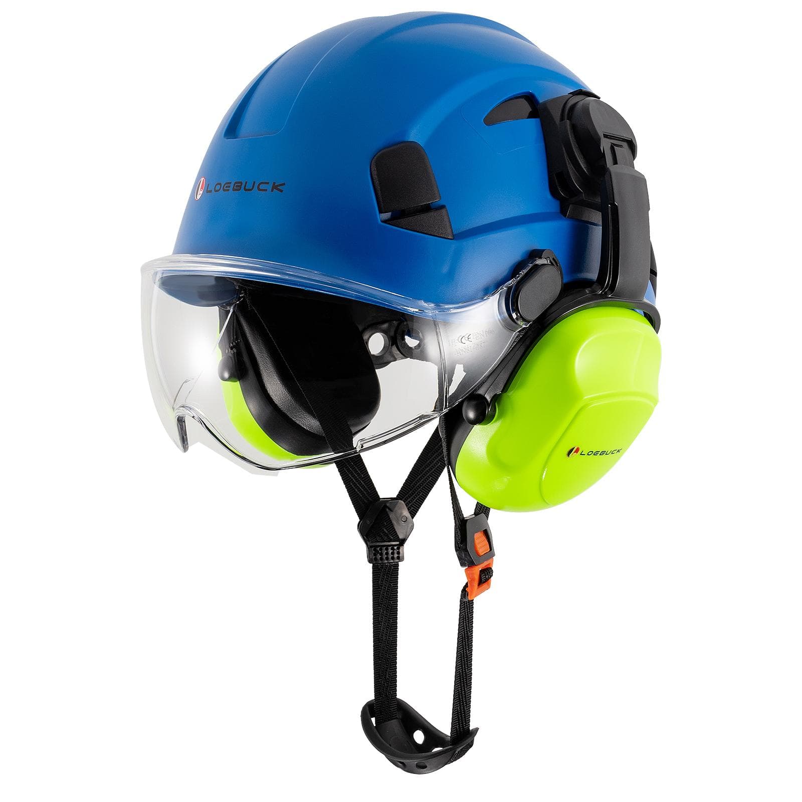 LOEBUCK American style construction work safety helmet with goggles and noise-reducing industrial protective soundproof earmuffs Hard hat Blue +T Suit