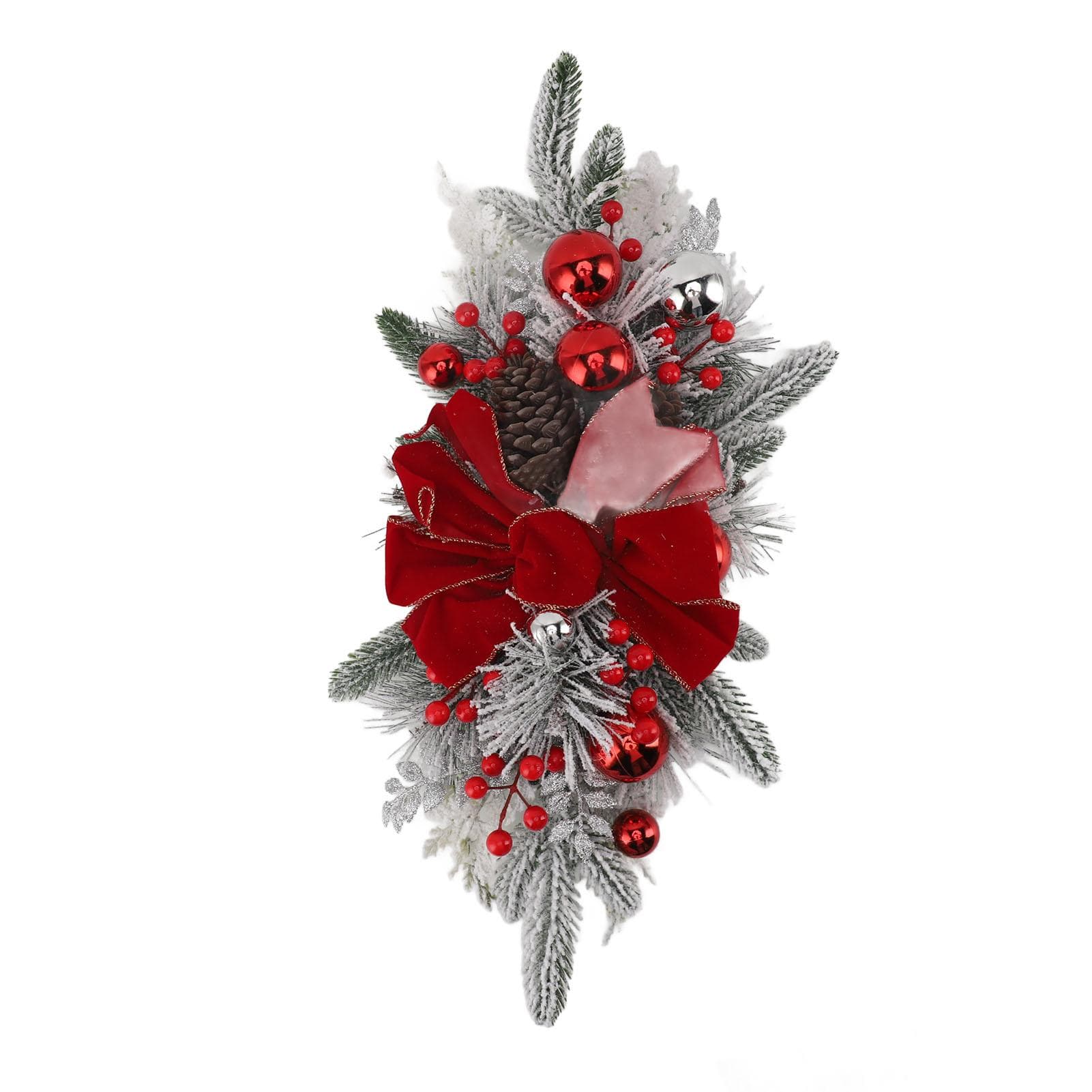 Christmas Staircase Decoration Cordless 60x30cm PVC Exquisite Realistic Stairway Swag for Table red