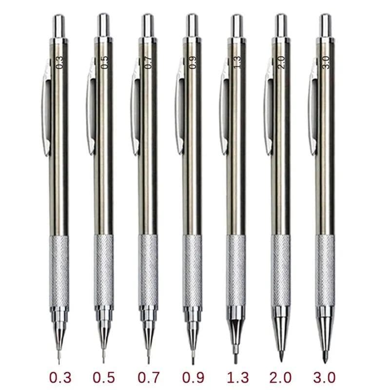 0.3/0.5/0.7/0.9/1.3/2.0/3.0mm/7Pcs Mechanical Pencil Set Full Metal Art Drawing Painting Automatic Pencil with Leads Office School Supply 7 Pcs/Set