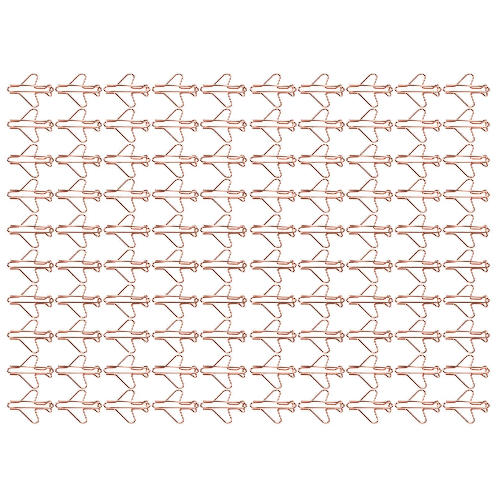 100pcs Shaped Paper Clips Electroplating Rose Gold Series Metal Portable Cute Office Clips for