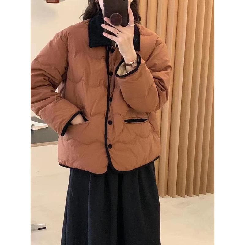 Down Jacket Women's Autumn and Winter Stand-up Collar Short Light and Versatile Bread Jacket Padded Jacket M