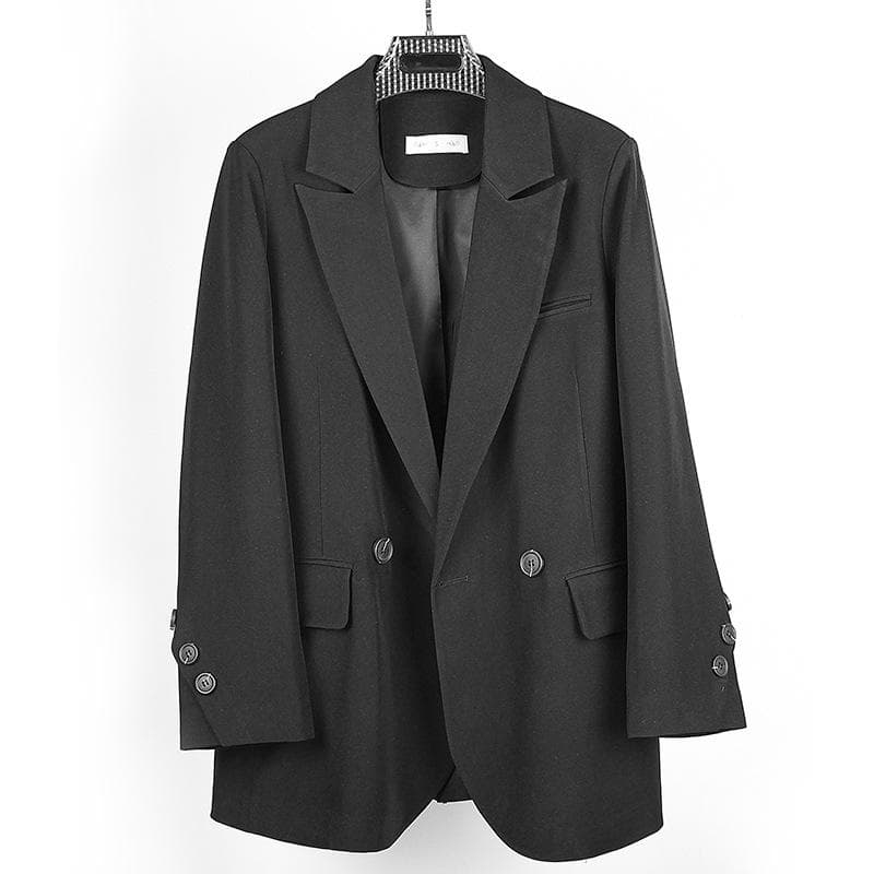 Diagonal Button Waist Blazer, Black Coffee Texture, Street Style, Casual, Double-row, Short Suit for Small People 2XL