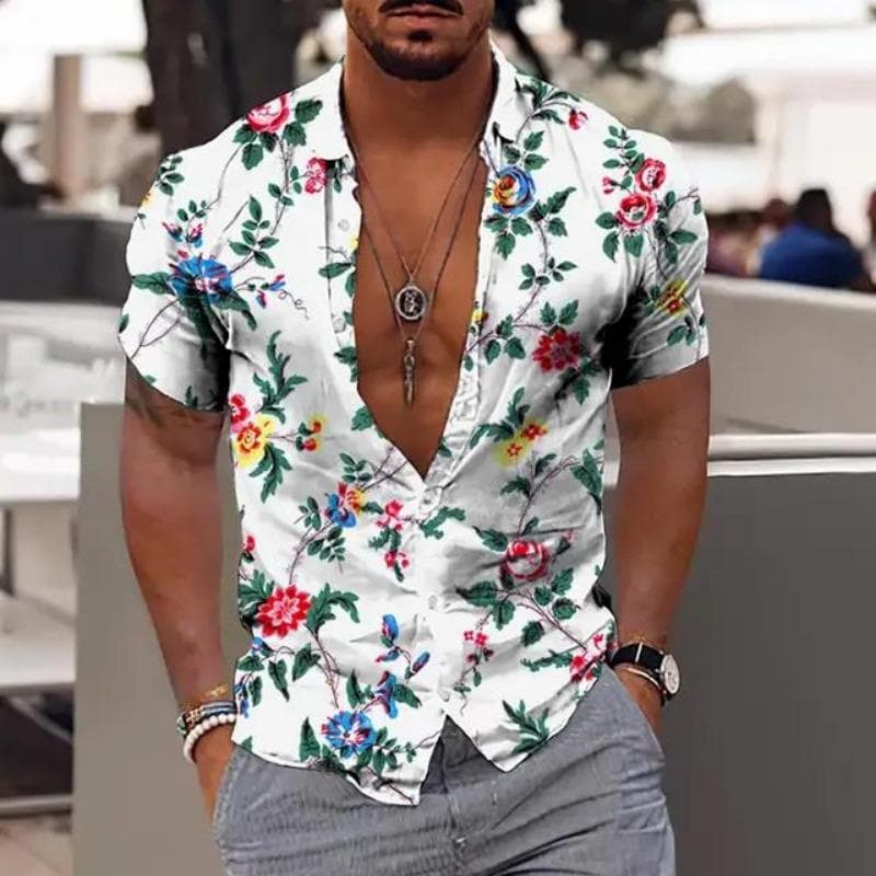 Summer men's comfortable shirt 3D printed casual vacation beach short sleeved fashionable casual top M