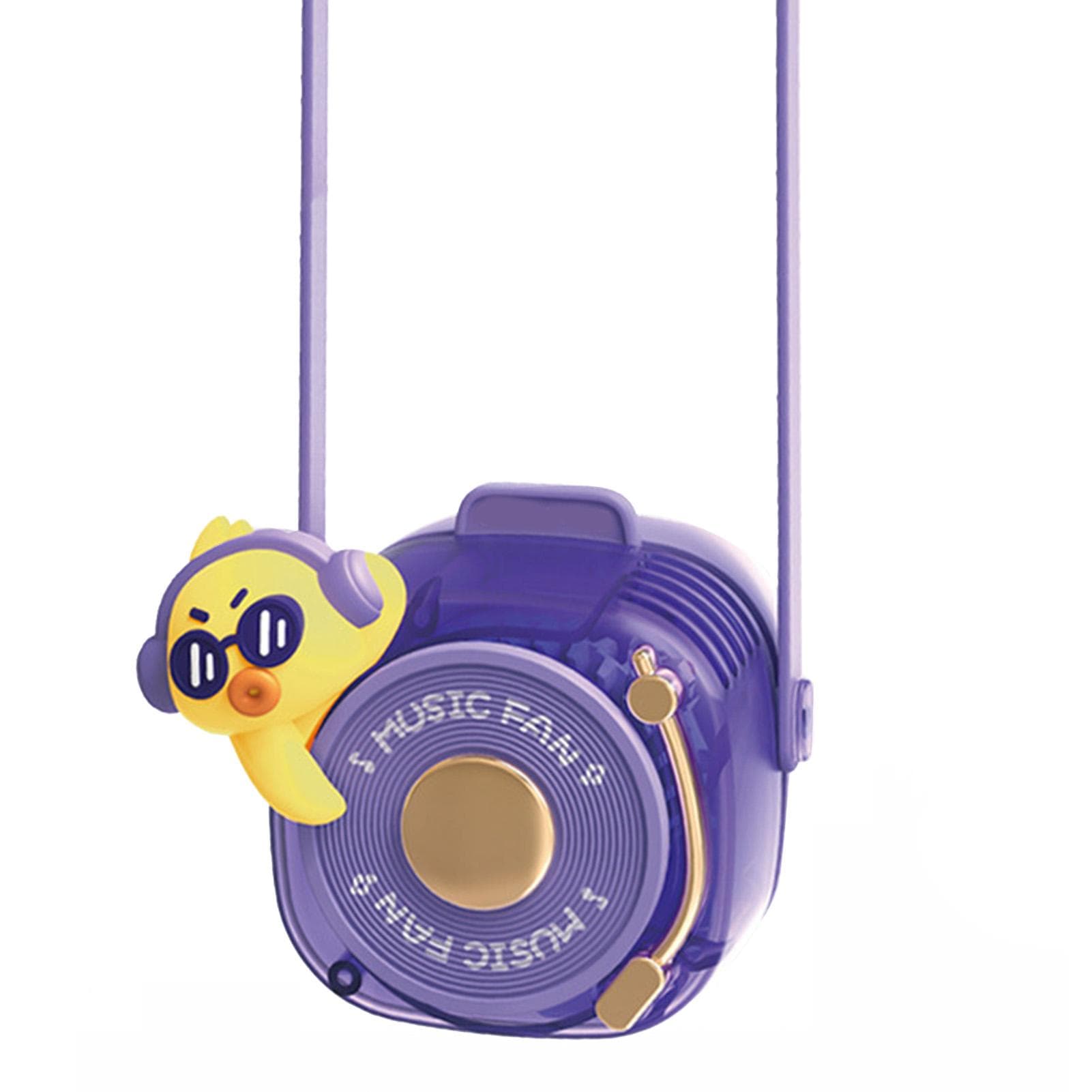 Neck Hanging Fan for Kids ABS PC Silicone Bladeless USB Rechargeable Quiet Cute Cartoon Portable