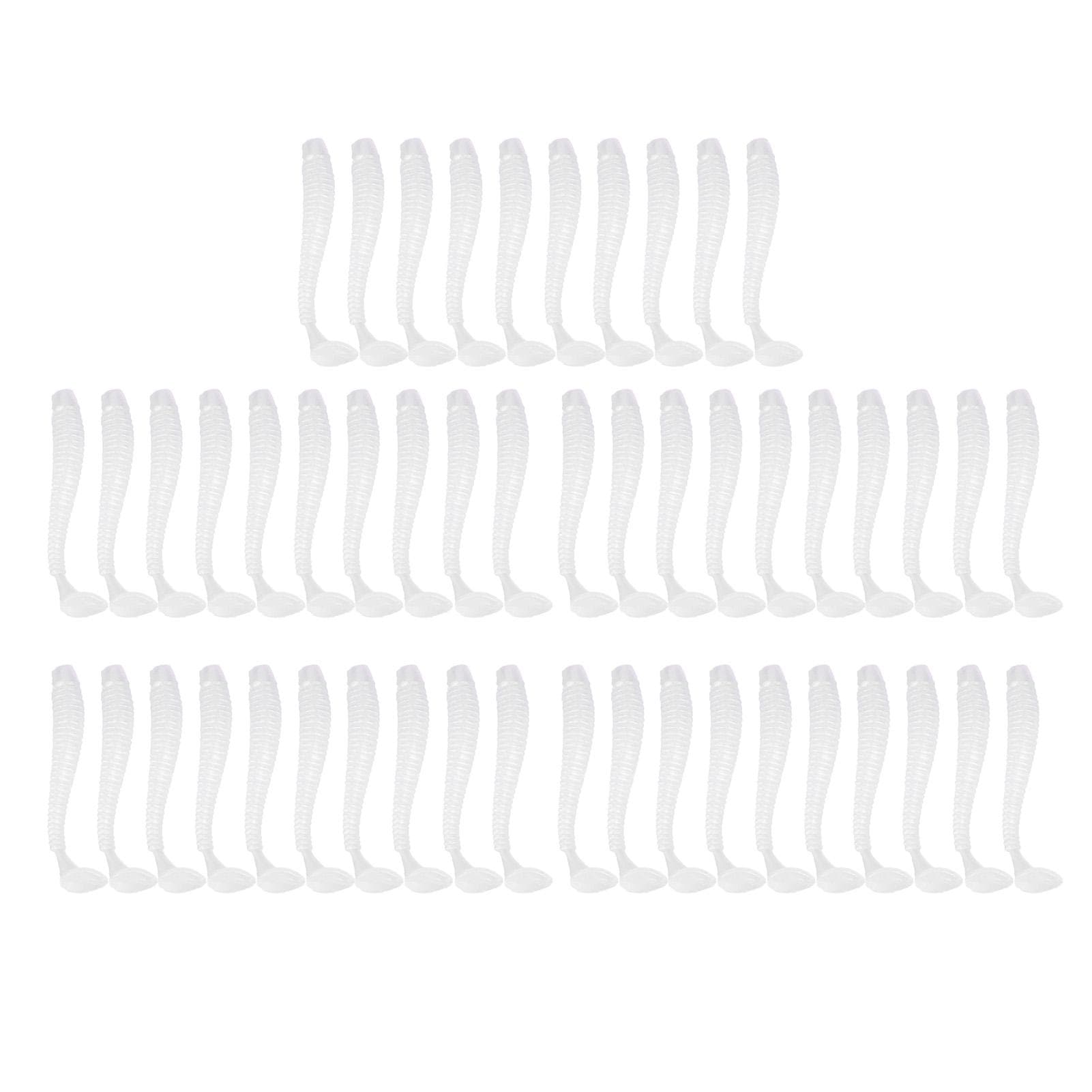 50PCS 5cm Soft Plastic Fishing Lures T tail Grub Worm Baits Fish Tackle Accessory Pearl White