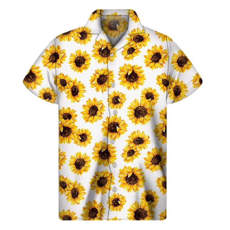 3d Plants Sunflower Print Shirt For Men Fashion Classic Short Sleeve Summer Vacation Shirts Breathable Tops Hawaiian XL