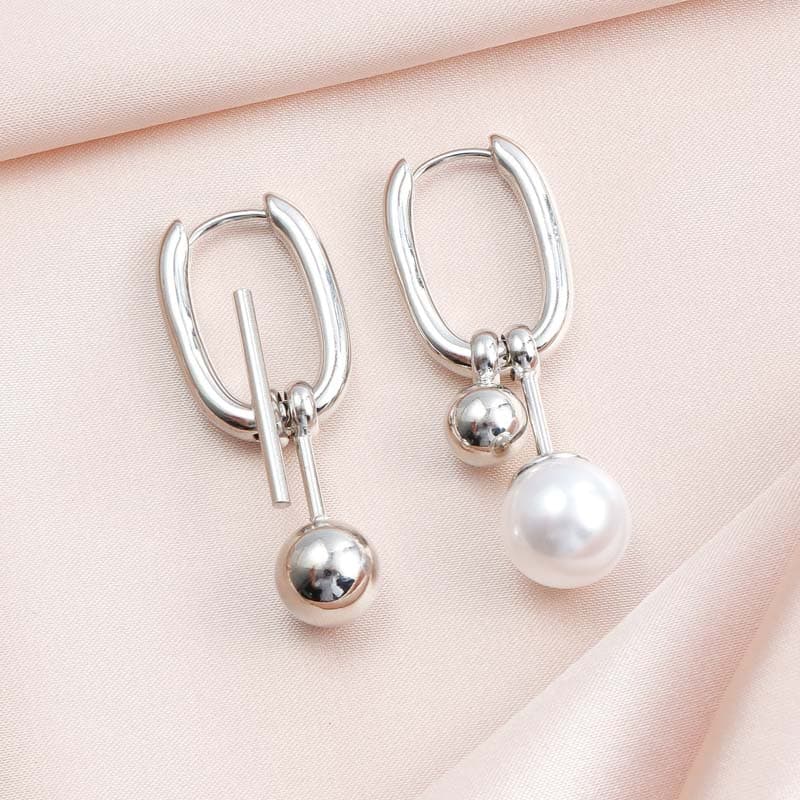 Fashion Metal Pearl U-Shaped Drop Earrings for Women Minimalist Silver Color Asymmetric Square Ear Buckle Jewelry Party Gifts