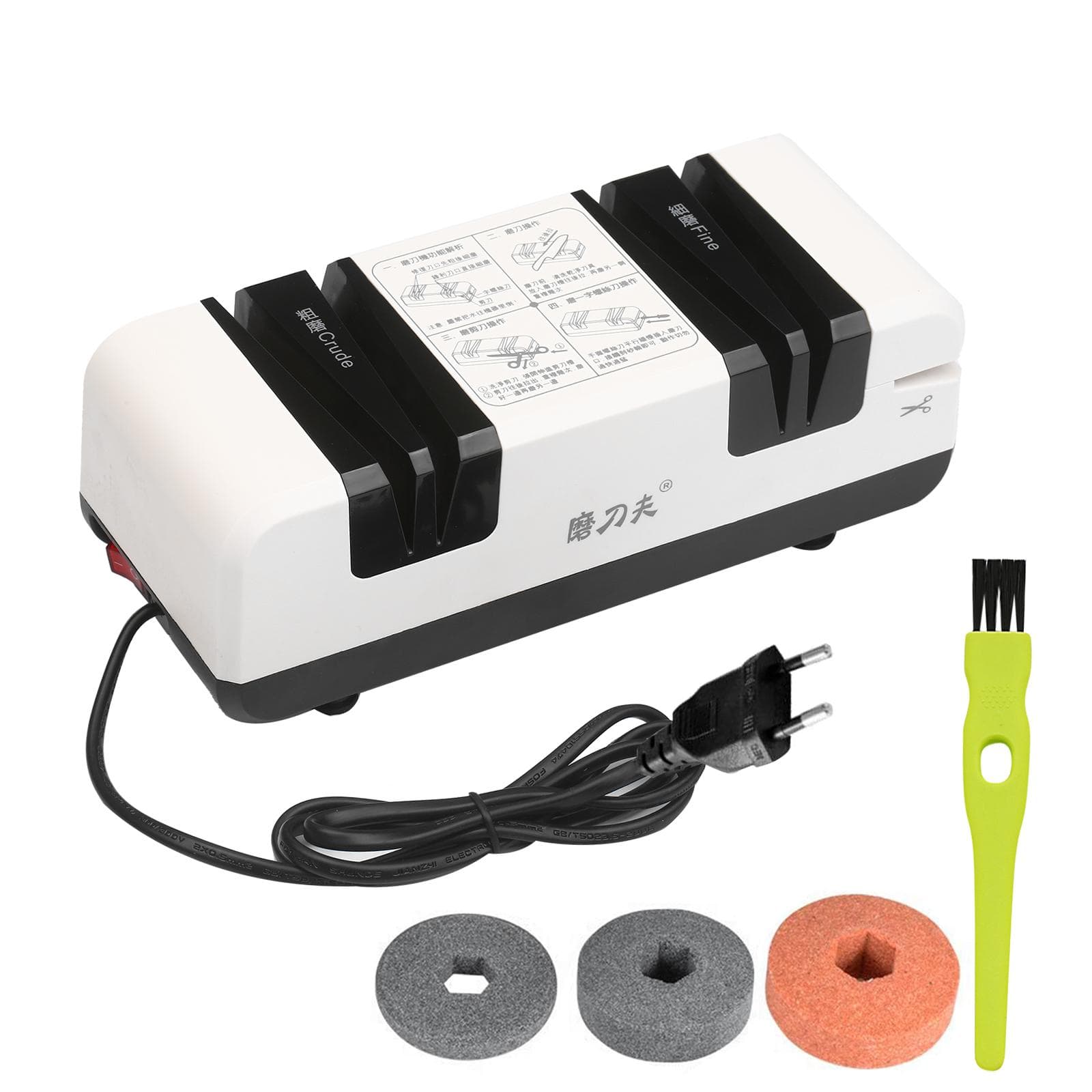 Professional Electric Knife Sharpener Multifunctional Automatic Cut Sharpeners with 15-Degree Bevel EU Plug Set 2 white