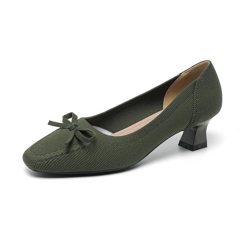 Women's Pumps Chunky Heels Square Toe Shoes Knit Comfortable Low Block Heels for Women Casual Slip On Work Shoes Dress Classic Walk Office Shoes 34