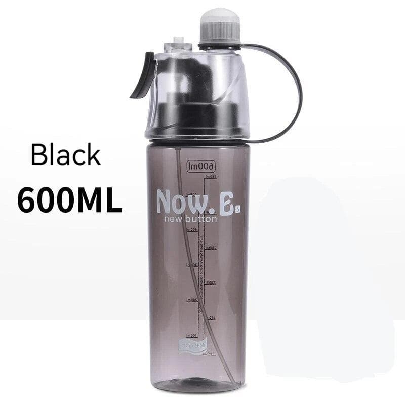 600ml Spray Cold Water Bottle Sublimation Mist Water Bottle Reusable Gym Sports Plastic Bottle with Spray Summer 600ML black