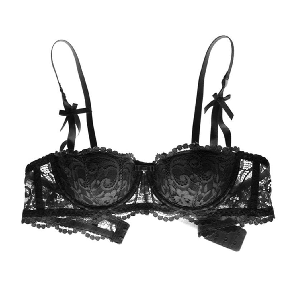 Varsbaby Sexy Lace Bra Half Cup Push Up UnderwearThin Cotton Women Bras 32D black