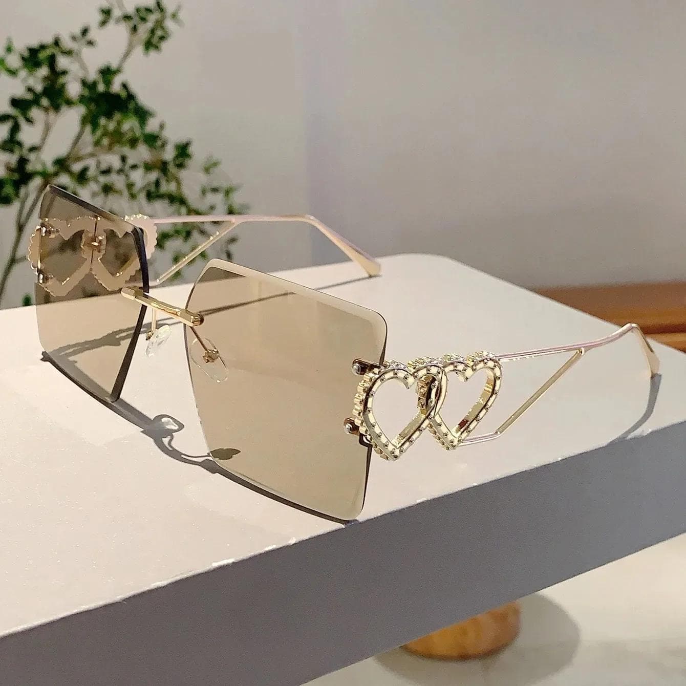 Fashion Rimless One Piece Shield Sunglasses Women Oversized Square Alloy Sun Glasses Men Hip Hop Shades Trendy