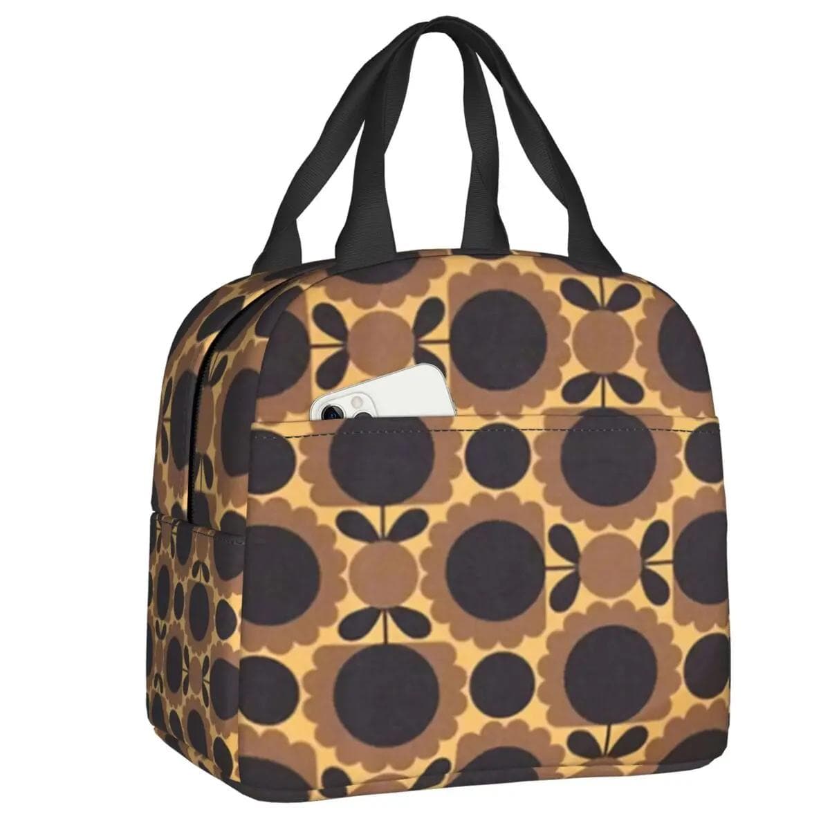 Orla Kiely Bubble Flowers Insulated Lunch Bag for Women Leakproof Scandinavian Thermal Cooler Lunch Tote Beach Camping Travel 22x20x13CM green