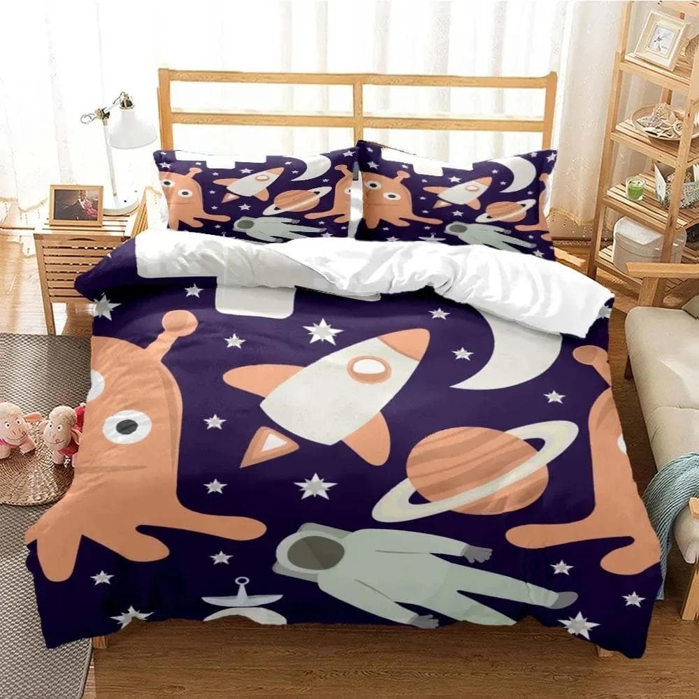 Cartoon Cute Print Digital Print Polyester Bedding Sets Covers Boys Bed Linen Set Teens Bedding Set EU single(135x200cm)