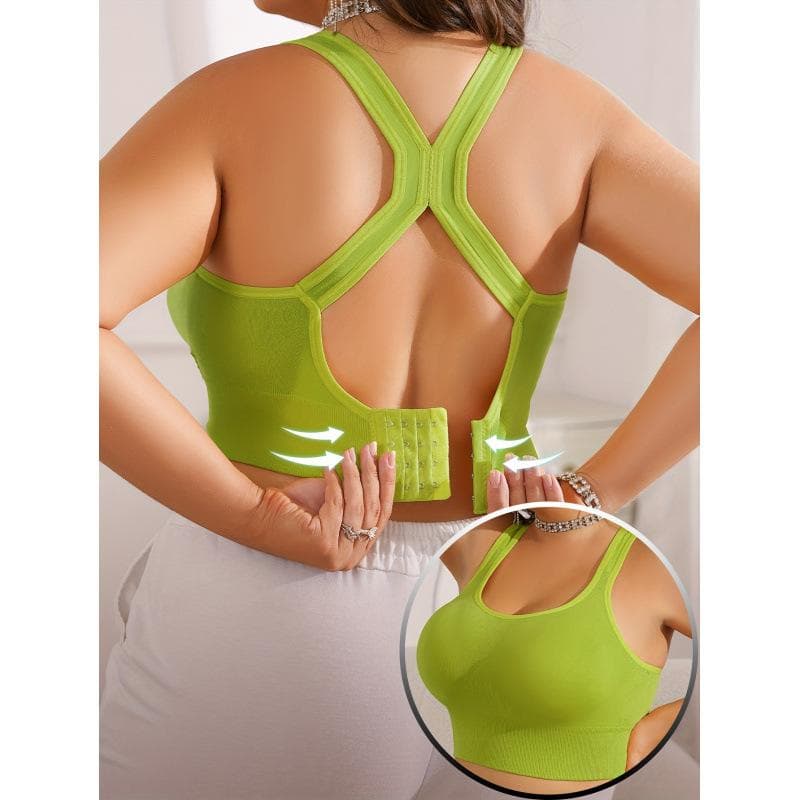 Women Sports Bra Workout Push Up Seamless Sexy Fast Dry Yoga Fitness Removeable Pads Shockproof Running Wire Free X Shape Back 2XL fluorescent green