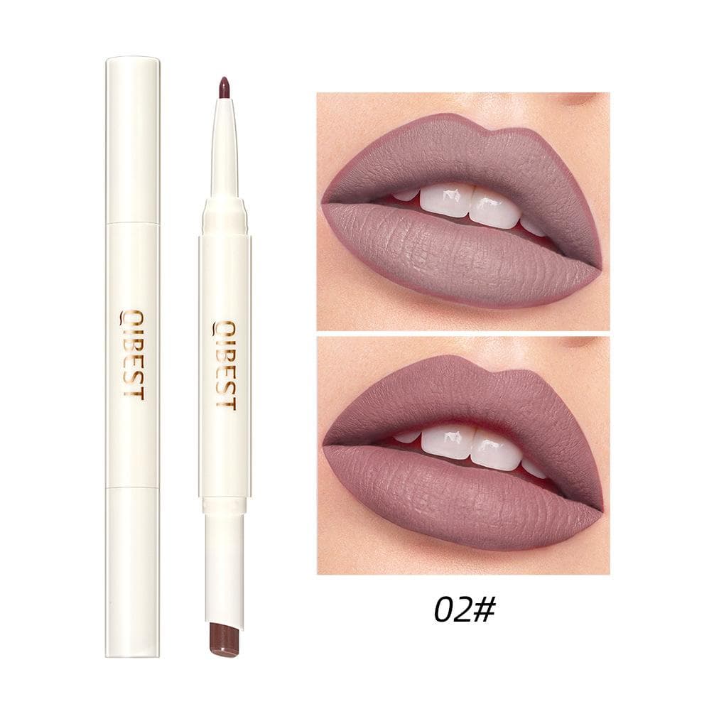 QIBEST Rotating Double-ended Lipstick Lip Liner Matte Moisturizing Surface Does Not Fade Non-stick Cup Lipstick Makeup 02#