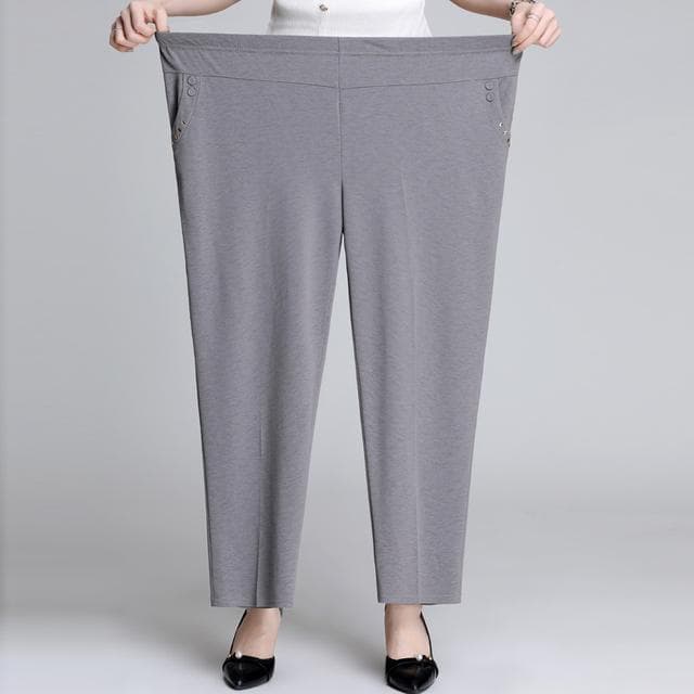 Women Summer Pants New Solid Elastic High Waist Casual Pants Middle-aged Mother Pants Loose Straight Pants XXL grey