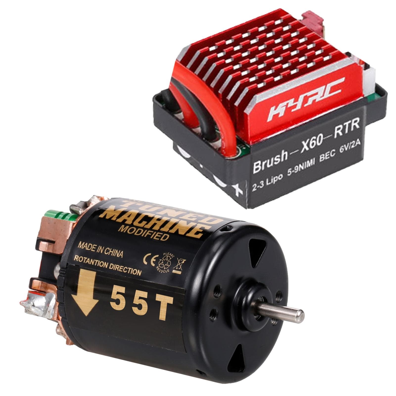 540 Brushed Motor RC Crawler Motor 3-Slot and 60A ESC RC Car ESC Brushed Electric Speed 55T