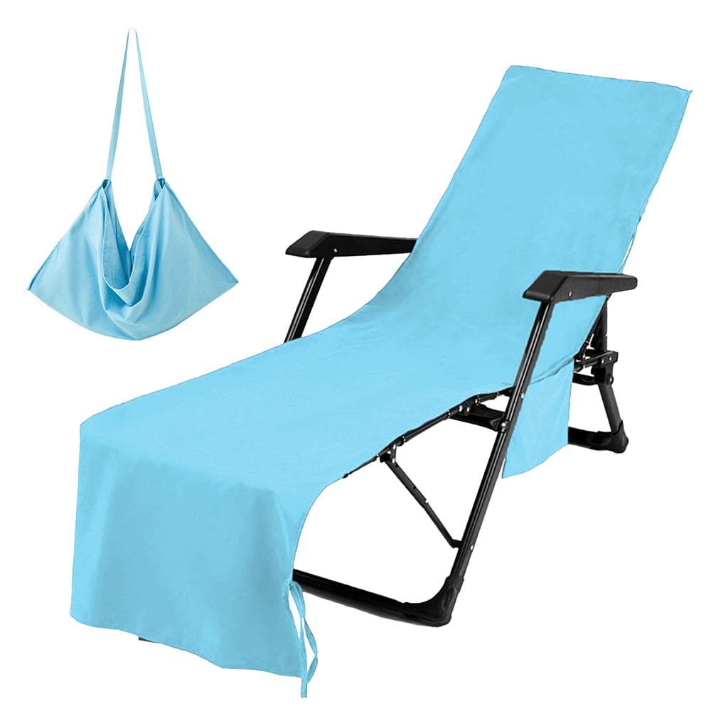 Lounge Chair Towel Cover Beach Chair Cover Ultrafine Fiber with Pockets Extra Long Beach Towels light blue