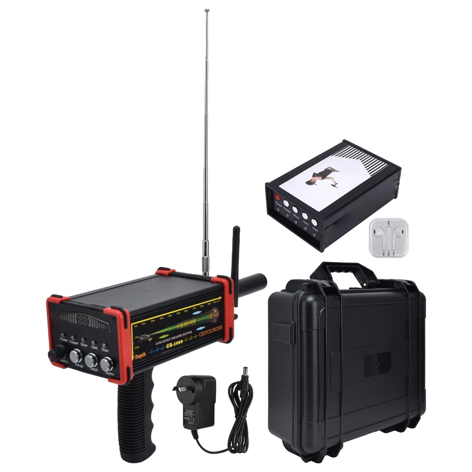 1000m Long Range Metal Detector Underground 30m Depth Metal Treasure Locator for Prospecting red