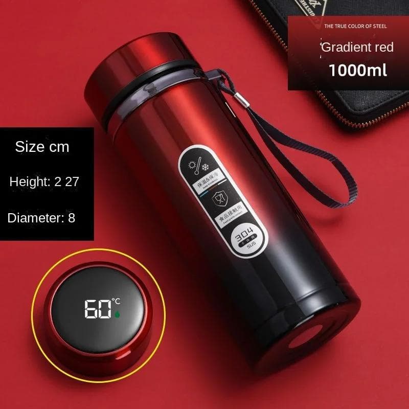 800ML-1L Stainless Steel Thermos Bottle 304 Tea Bottle Car Vacuum Bottle with LED Temperature Display Portable Drinking Cup 500ML