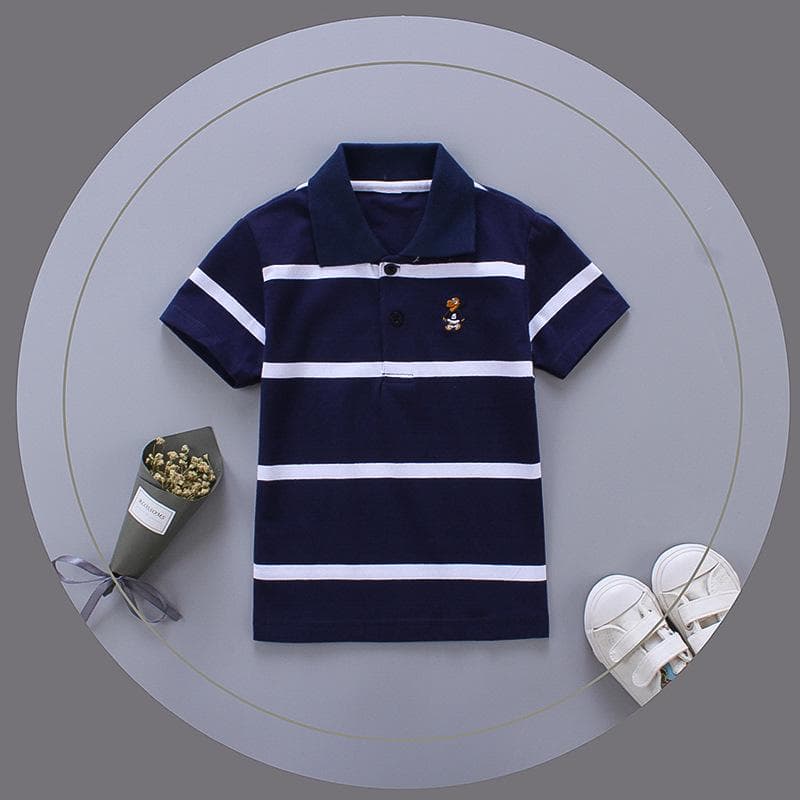 Summer Children's Clothing, Big Children's Lapel Striped Short-sleeved POLO Shirts, Boys and Girls T-shirts 165cm