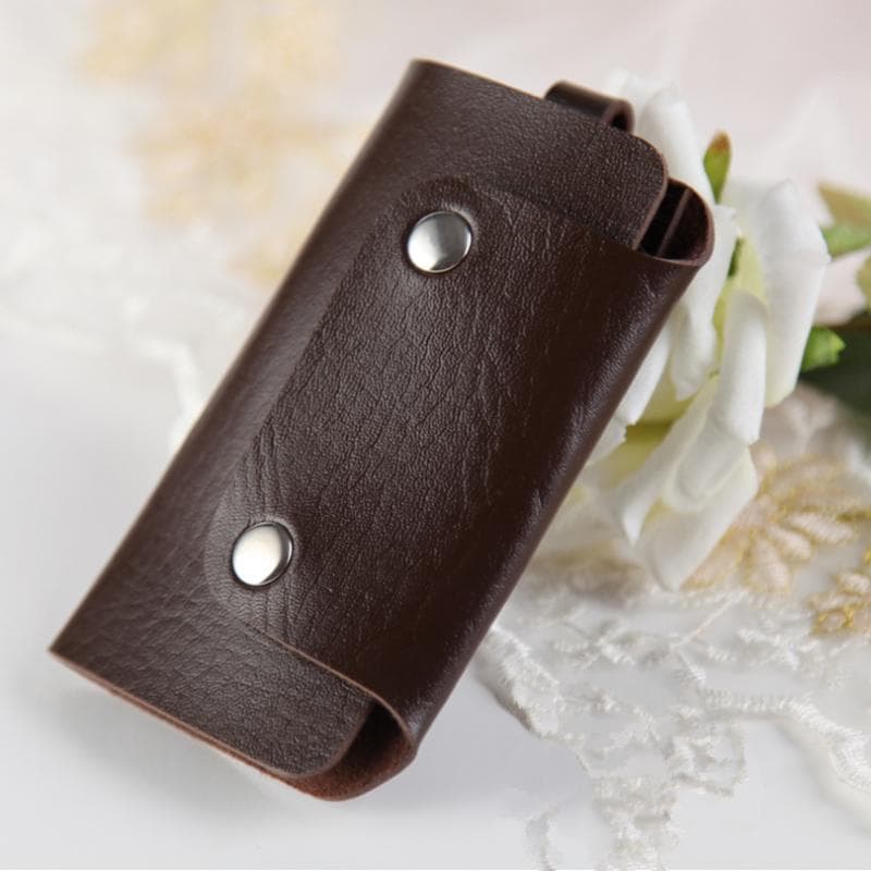 Men Women PU Leather Door Key Chain Holder Case Organizer Pouch Bag Wallet brown