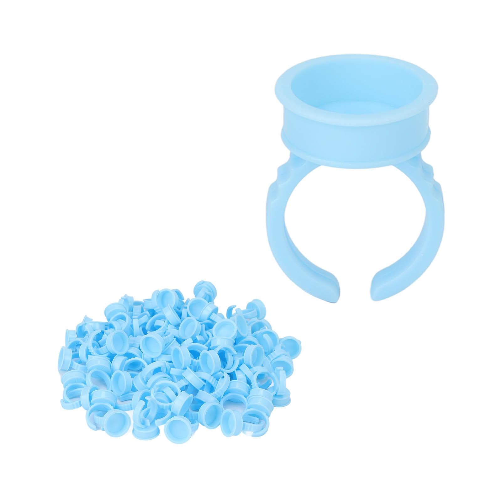 100pcs Eyelash Extension Glue Finger Rings Disposable Open Type Tattoo Ink Holder Cups Blue