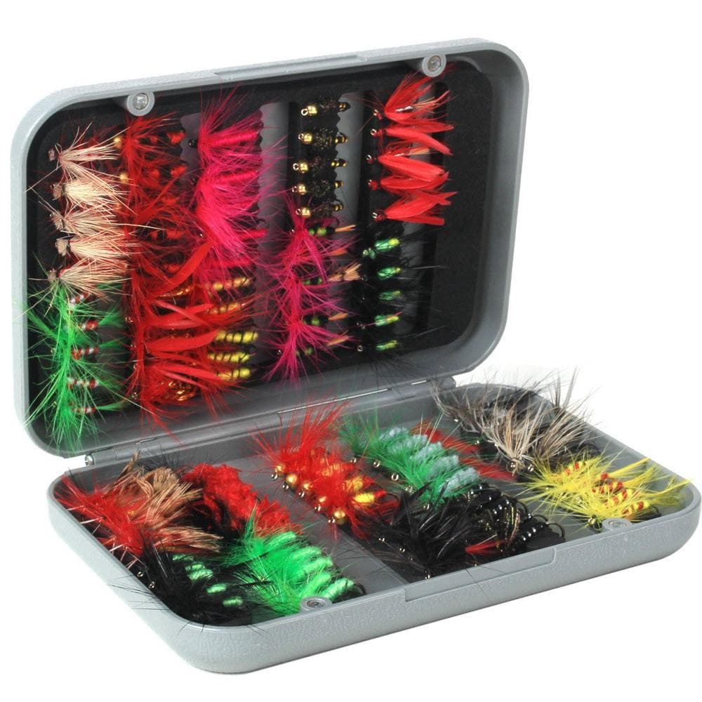 100pcs Fly Fishing Flies Kit Dry Wet Fly Fishing Flies Assortment with Fly Box Trout Bass multicolour