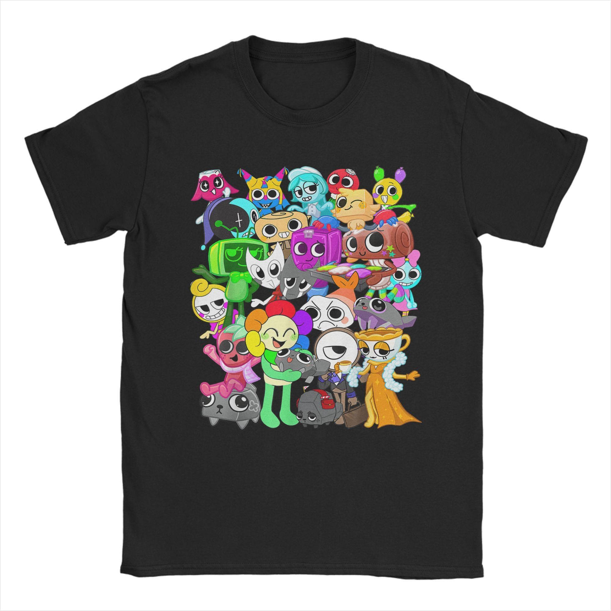 Dandy's World Group Shot T-Shirt for Men Cartoon Cute Casual Pure Cotton Tee O Neck Short Sleeve T Shirts Plus Size merchandise XXL black
