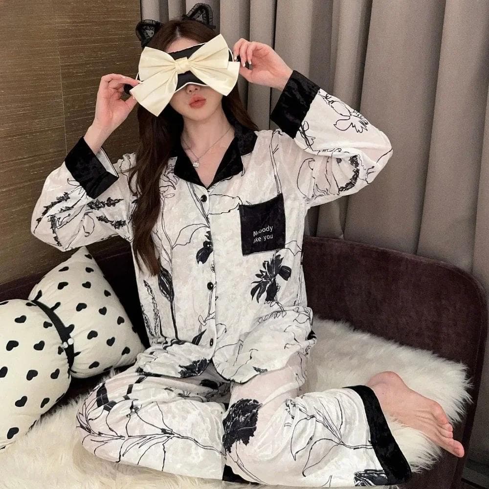 Autumn and Winter New Gold Velvet Lapel Light Luxury Noble Long Sleeve Trousers Suit Plus Size Elegant Home 2XL