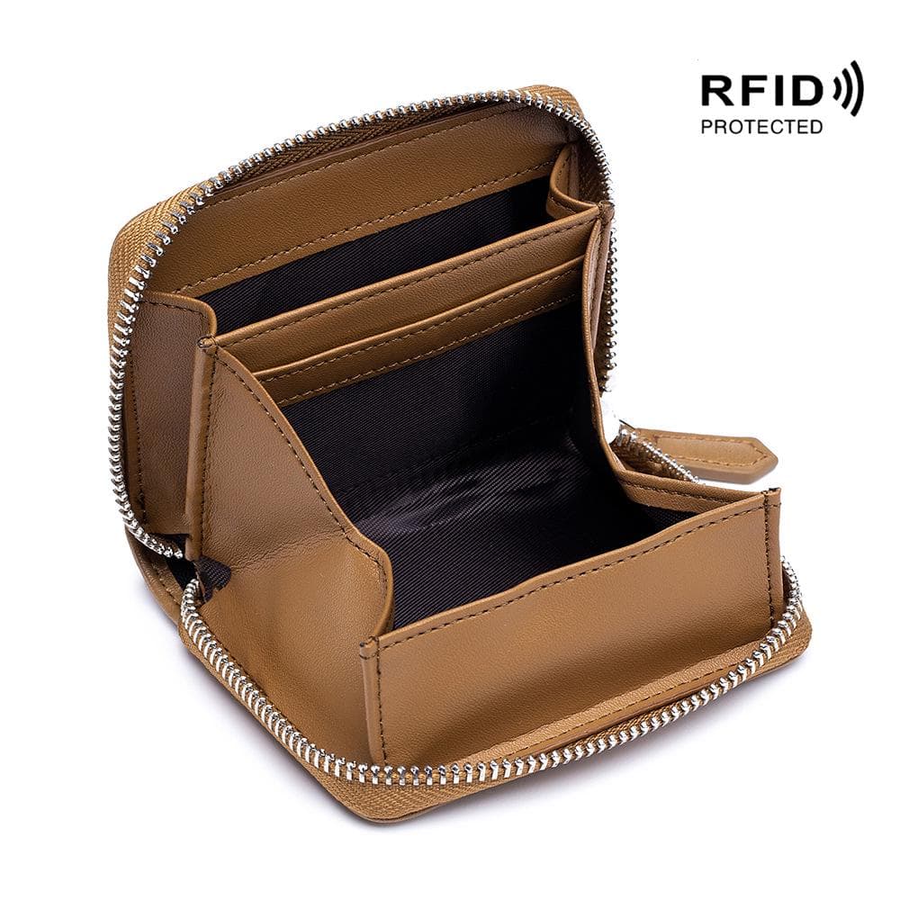 New Cowhide Women Wallets Female Genuine Leather Purses RFID Card Holders Small Portable Coin Purse Large Capacity Money Bag One Size khaki