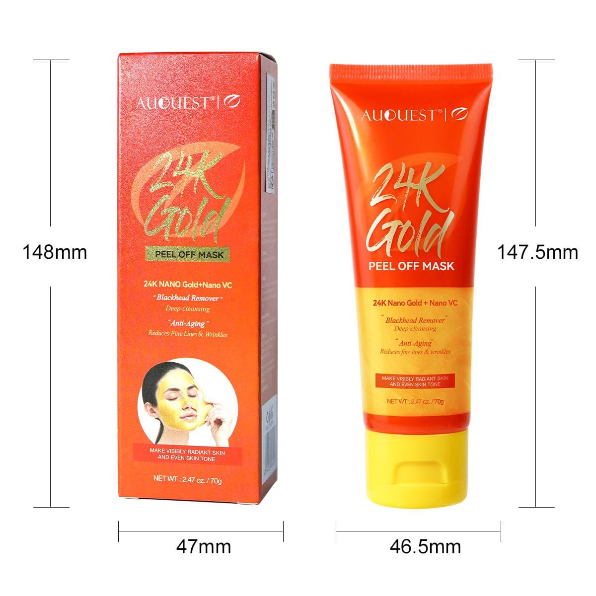 AUQUEST 24k Gold Face Mask Vitamin C Facial Mask Smoothing Deep Cleansing Hyaluronic Acid Moisturizing Skin Care red