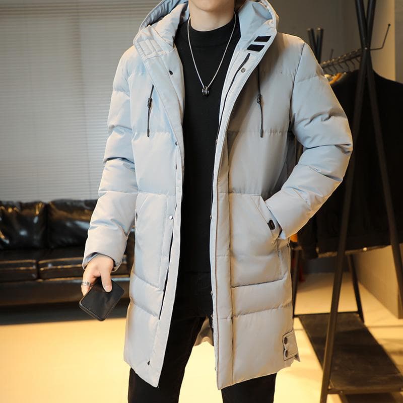 Winter Men's Long Parka Warm Jacket Fleece Liner Hooded Windbreaker Coat Thick Cotton Padded Thermal Parkas Plus SIze 8XL XXXXXL grey