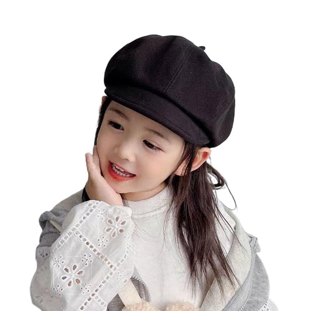 Woolen Baby Beret Hat Warm Painter Hat Vintage Children Newsboy Cap Boys Girls black